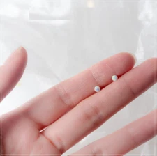 S925 Sterling Silver Tiny Round White Opal Solitaire Stud Post Earrings 3mm A36