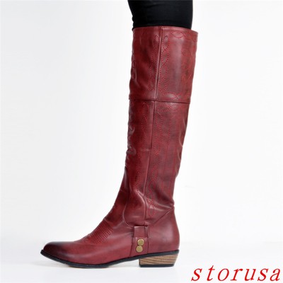 maroon leather knee high boots
