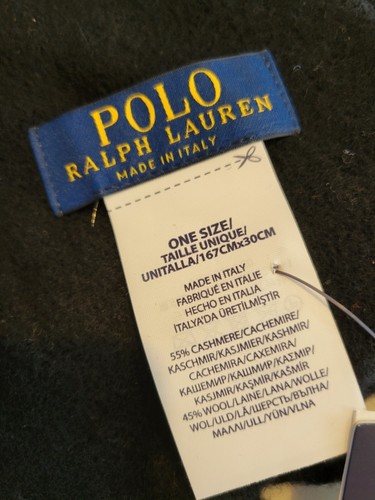 Unisex Negro Polo Ralph Lauren Marrón Oso Cachemira/Lana Mezcla Bufanda Nuevo con Etiquetas - Imagen 3 de 5