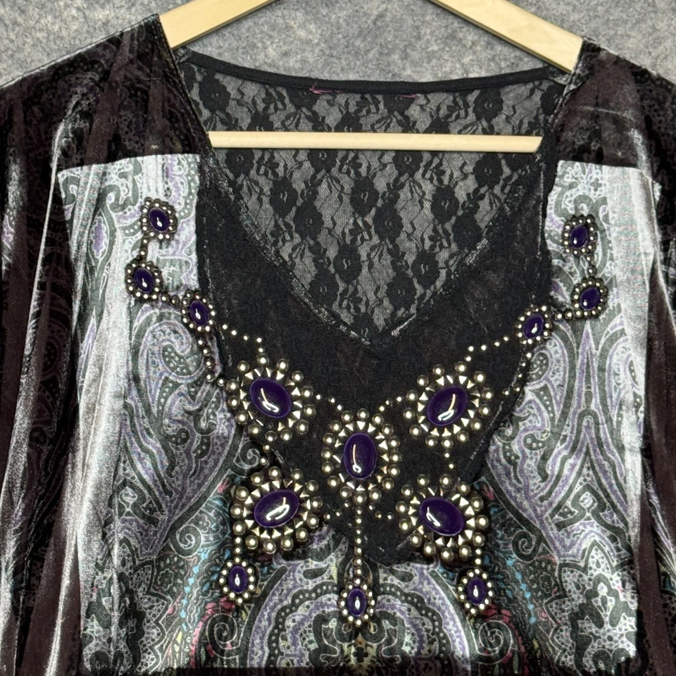 Tryst Top Feminino M Preto Arco-íris Veludo Ruched Y2K Renda Capricho Fada Escura - Imagem 4 de 4