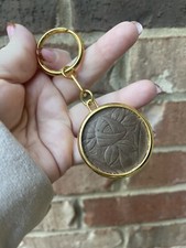 Western Embossed Leather Keychain Goldtone Keyring Medallion Artisan Craft Gift