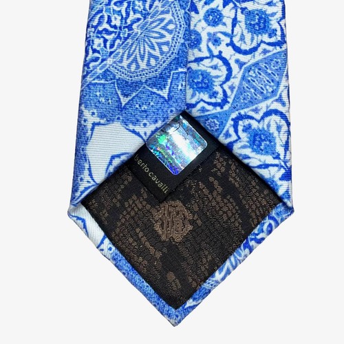 ROBERTO CAVALLI- Blue Silk Floral Print Tie - Picture 3 of 3