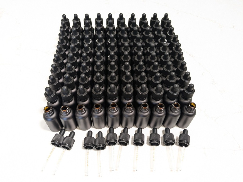 1 oz Glass Dropper Bottles w/ Lids, Black Essential Oils Bottles, Pack Of 100
