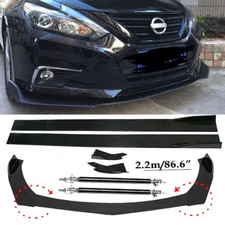 Front Bumper Lip Spoiler+86.6" Side Skirt Body Kit Glossy For Nissan Altima Co