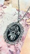 ROSE PORTRAIT CAMEO NECKLACE WITH BLACK EPOXY BY CONTROSE