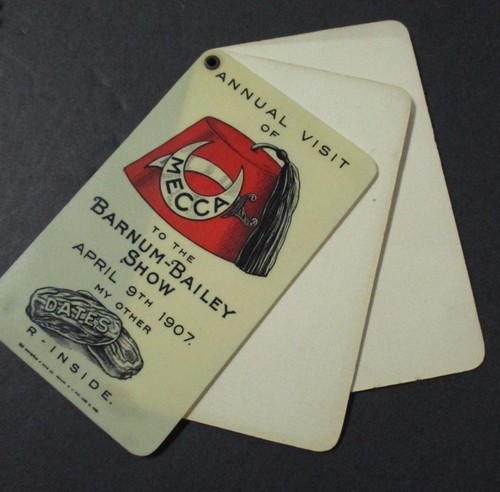 Rare 1907 Celluloid SHRINERS Annual Visit to Barnum Bailey Show Date Card - Picture 2 of 3