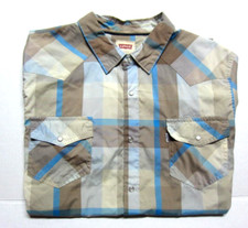 Levi's Blue Brown Plaid White Tab Western Pearl Snap Cowboy Shirt XL
