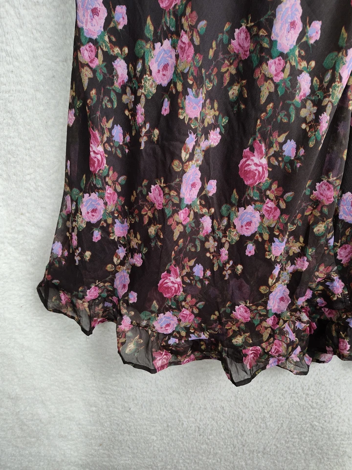 Falda Laura Ashley Mujer Grande Marrón Floral 100% Poli Envoltura Volantes Cottagecore Media Foto 4 de 4