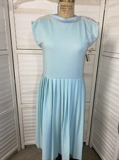 Vintage New With Tags 70s / 80s Aqua Cotton Knit Dress Pleated Skirt Medium
