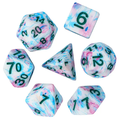 Blue-Pink Multi-Colour Mix Pattern Dice 7-Dice Set w/Teal Dnd Dice Resin - Picture 7 of 7