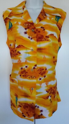 トップス VintageHawaiianShirt Made in California Vintage 80's womens Made in Hawaii Hawaiian blouse sailboats palm