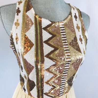 DOUBLE ZERO Off White Rose Gold Sequined Aztec Sleeveless Dress JUNIORS  MEDIUM | eBay