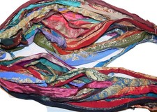 100g Sari Silk Ribbon craft ribbon yarn, Print Border unique ribbon