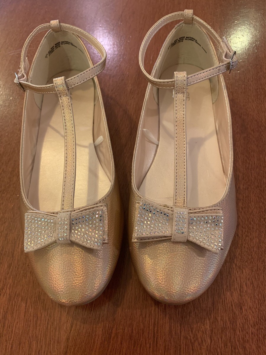 Children's Place sz T-strap Ballet Flat Rose Gold with Bows