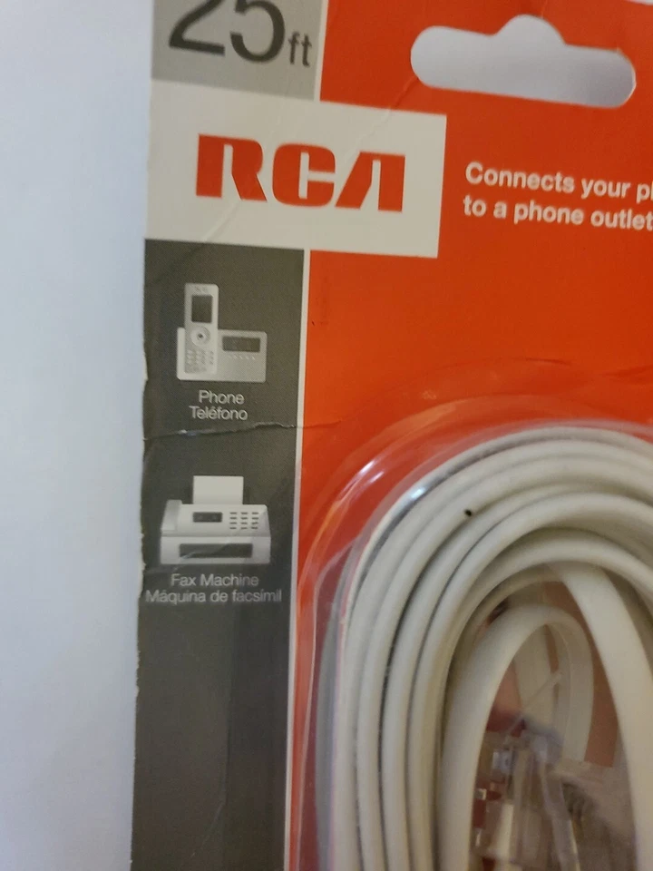 Landline Phone Cord ONLY 25 Feet Long Flat Phone Cable White RCA  - Image 4 of 4