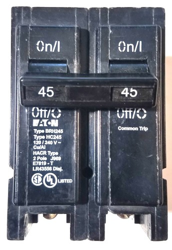 Disyuntor EATON Cutler Hammer BRH245 Doble 2 Polos 120/240V 45 Amp Tipo BR - Imagen 1 de 5