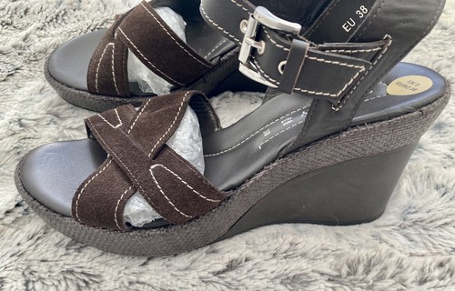 STONEFLY ~ Sandalias de cuña italianas de cuero y gamuza para dama ~ Reino Unido Talla 5 EU 38 NUEVAS CON ETIQUETAS - Imagen 4 de 8