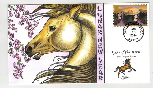 2014 COLLINS HANDPAINTED FDC 4846 CHINESE LUNAR NEW YEAR OF THE HORSE