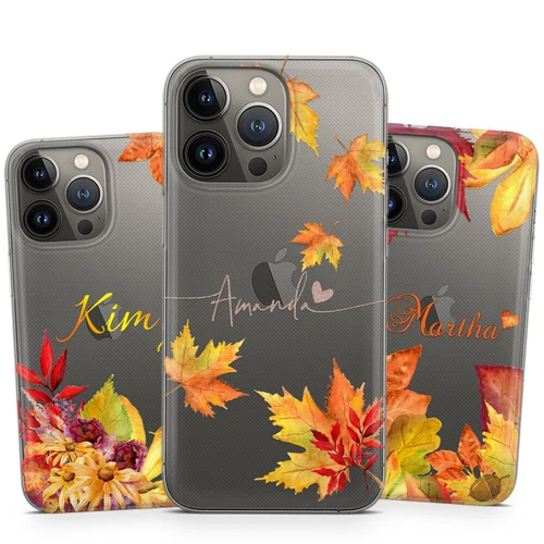 PERSONALIZED NAME AUTUMN COLOR LEAVES CLEAR GEL PHONE Case for iPhone 16 15 14 +