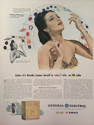 1945 General Electric radio print ad, Featuring Dorothy Lamour