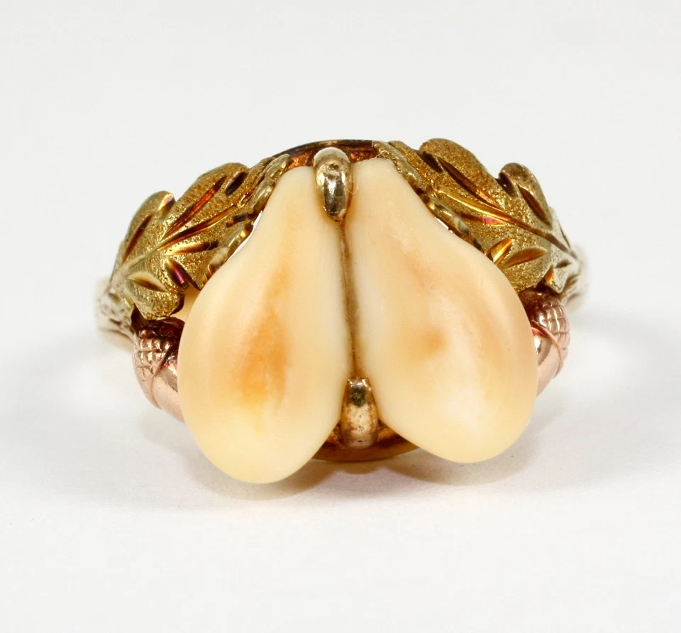 Herrenring mit echten Hirsch-Grandeln, 585 Gelb- Rotgold, Gewicht 7,6 Gramm - Bild 1 von 4