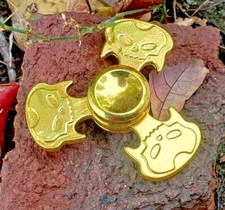 Gold Tri Skulls All Metal Fidget Spinner Toy Boys Girls Kids Adults ADHD Focus