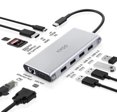 USB C Hub Adapter, YIYOO 10-in-1 Adapter with Ethernet 1000Mbps, 4K USB C to HDM