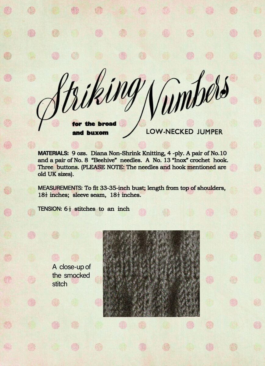 1940s Pretty Smock Stitch Jumper Vintage Knitting Pattern Bust 33