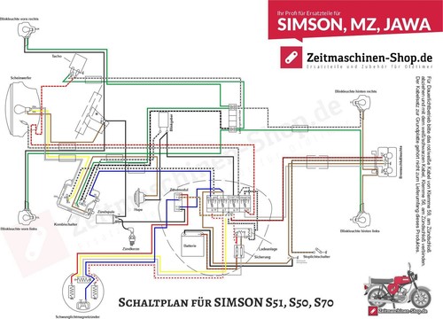 Schaltplan Kabelplan A3 Elektronik Zündung XXL für Simson S51 S50 S70 - 第 1/1 張圖片