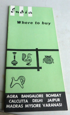 VINTAGE  PAMPHLET INDIA WHERE TO BUY JEWELRY TEXTILES BOMBAY CALCUTTA DELHI 1965