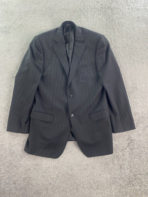 Zegna Suit Jacket 40 L Black Wool Striped Premium Luxury Designer Fine Menswear