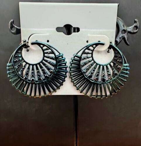 RARITIES Blue Rhodium plated Sterling Silver & Black Spinel Round Earrings NWT - Picture 4 of 11