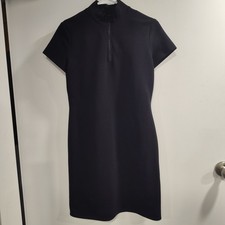 Ann Taylor LOFT Black Ribbed Mock Neck Quarter Zip Sheath Dress Size 4