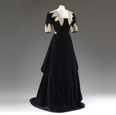 prom dresses 1900 1900s Black Dinner Dress Victorian Edwardian Gothic Steampunk Walking  Costume