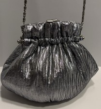 Vtg 1980  s Silver Crinkle Metallic Evening Bag Clutch Purse Formals Weddings
