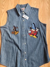 Disney Mickey Mouse Embroid Mickey Sorcerrer Blue Denim Vest Size M New w/Tag