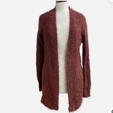 Symple NYC Fuzzy Open Cardigan in Rust Red Size Medium