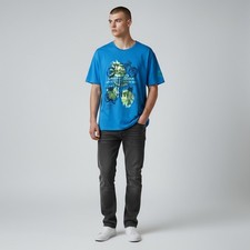 Gaudí' Herren T-Shirt Blau Motorrad Vintage 90 Mitteldruck Logo auf Schulter Gr.S