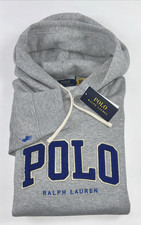 NEW RALPH LAUREN Size L Men's Hoodie Sweatshirt Grey Heather POLO Logo Fleece