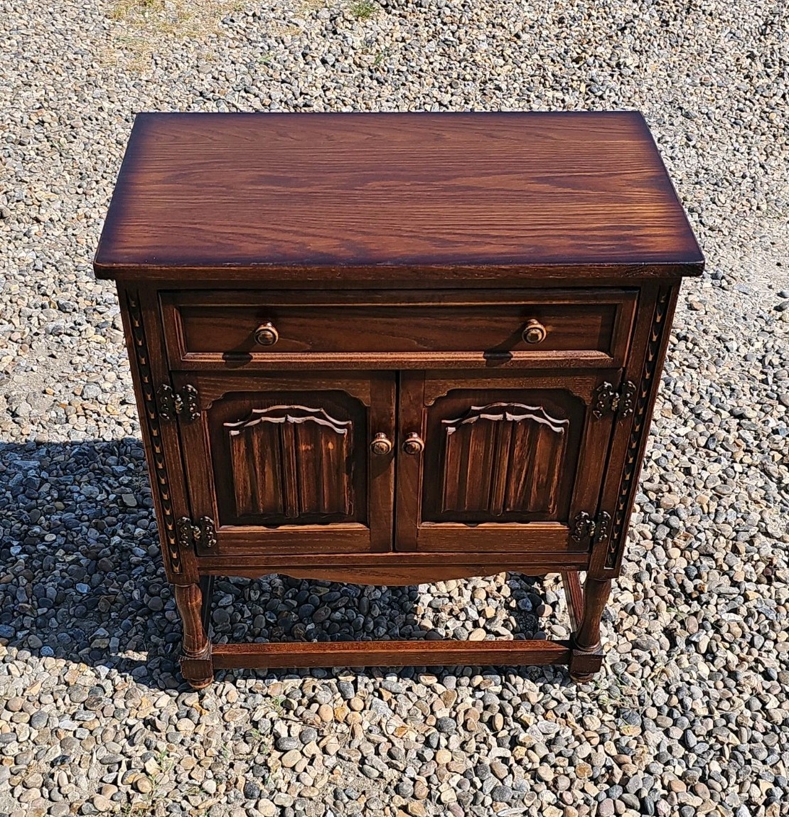 Nathan Pedestal Cabinet Cupboard Linenfold Doors Tudor Brown Old Charm Style — image 2