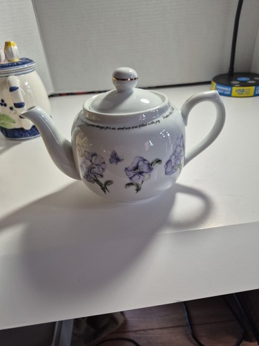 Dayspring Lilac Flower Teapot w/ 4 Teacups and Saucers Psalm 126:3 ...