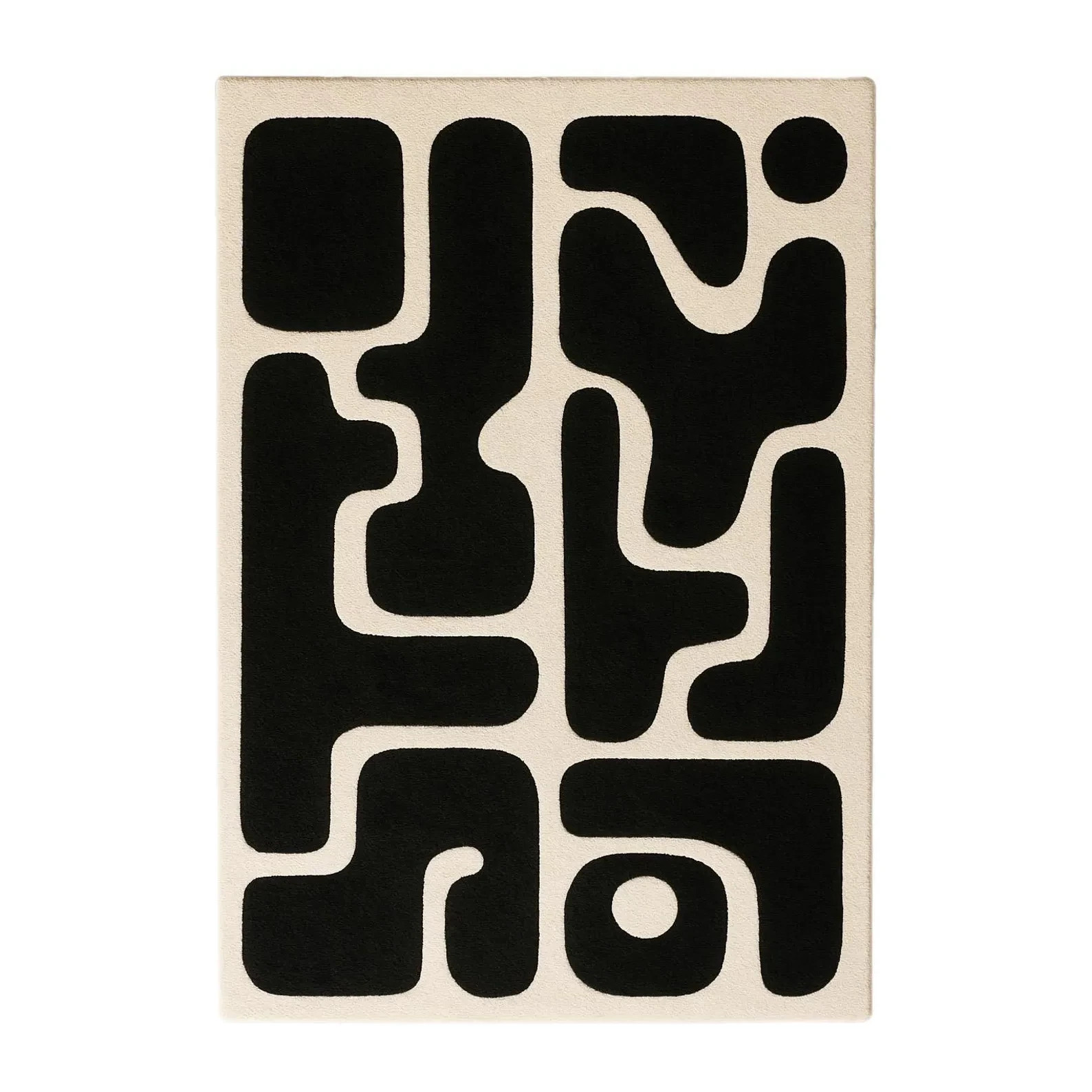 Geometric Wool Rug: Hand-Tufted Abstract Design Color Black & Beige Carpet Rug