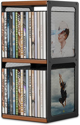 CD Storage Holder,Wood CD Rack Organizer,2 Tier CD Shelf Tower,Hold 32 Cases,Cd