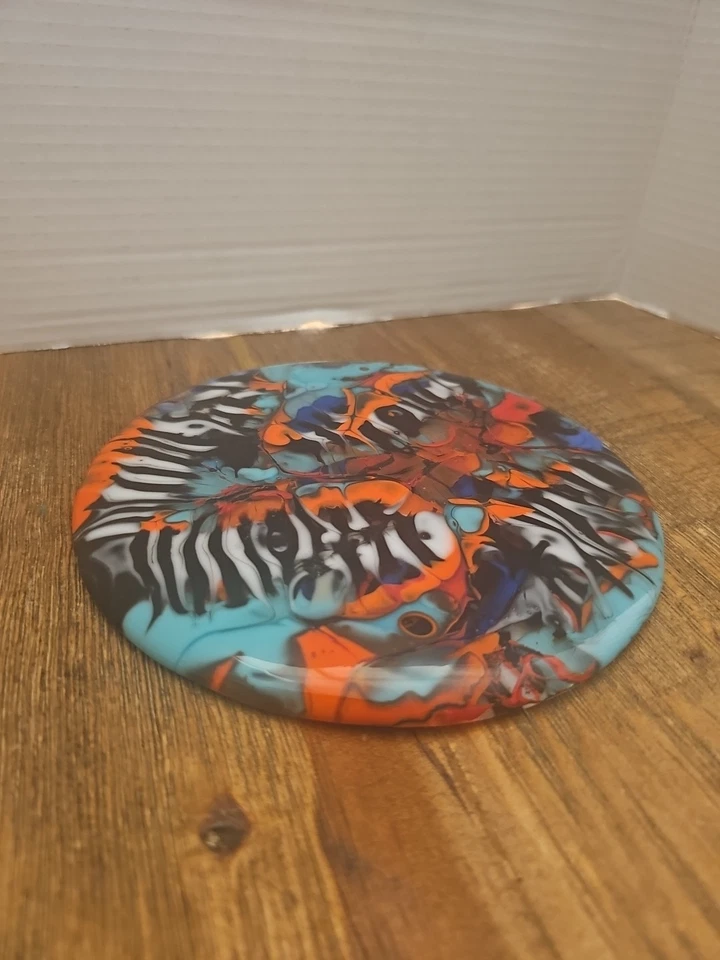 Círculo decorativo de vidrio artístico negro naranja azul blanco colorido Foto 2 de 4