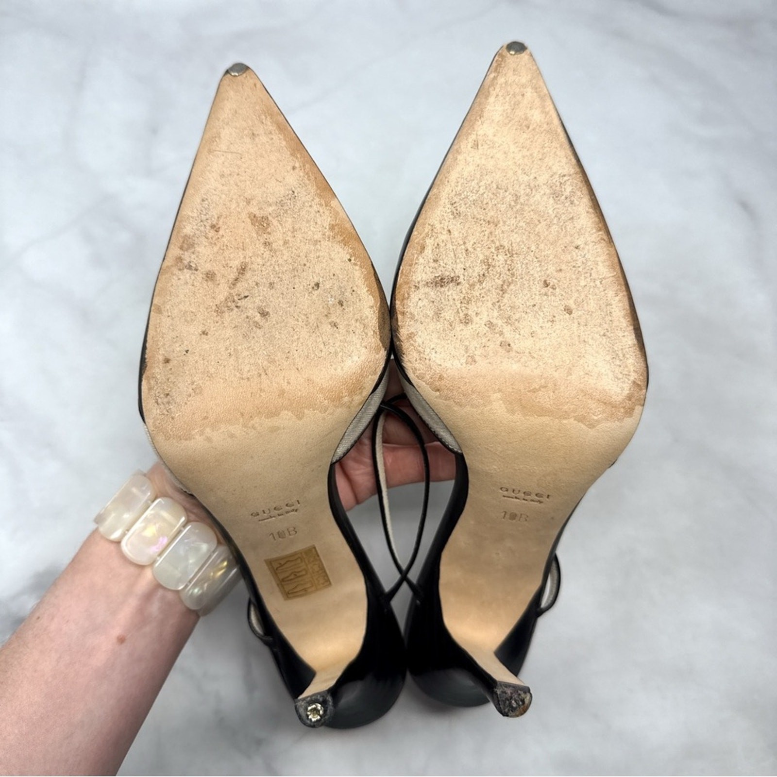 GUCCI Vintage Y2K Leather Pointed Toe Stiletto Heeled Mules Retro Minimalist 10 thumbnail 8