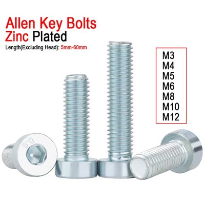 M3-M12 Grade 8.8 Zinc Plated Socket Cap Screws Allen Key Bolts Hex Head DIN7984