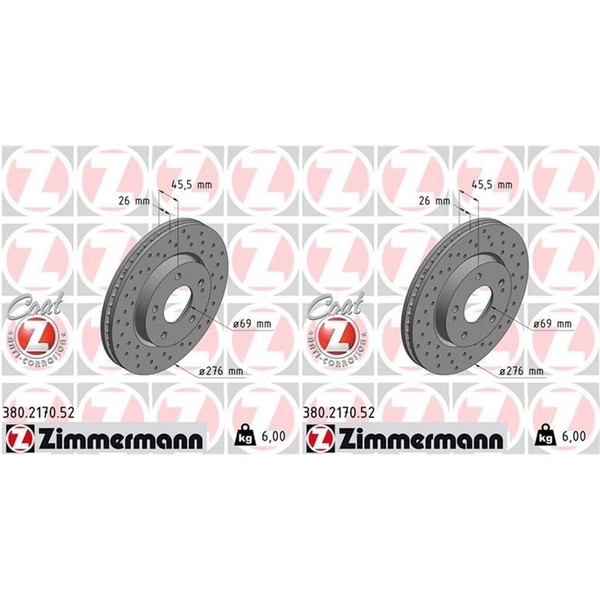 2X Zimmermann Sport Bremsscheiben 276Mm Gelocht Vorne Passend FüR Mitsubishi Lan-image