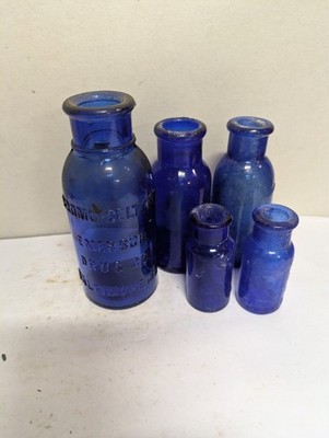 Lot of 5x Cobalt Blue Emerson Bromo-Seltzer Bottles