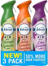 Febreze Air Mist Odor Fighting Room Spray 8.1oz 3 Pack Variety Freshener Home