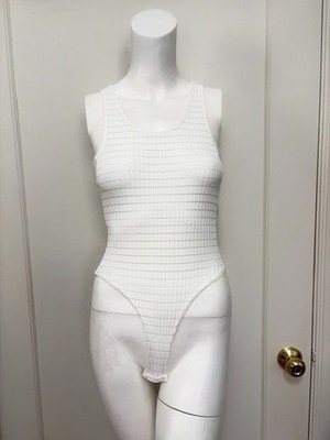 Vintage Versace Jeans Couture White Tank Bodysuit XS Altered Fit Y2K